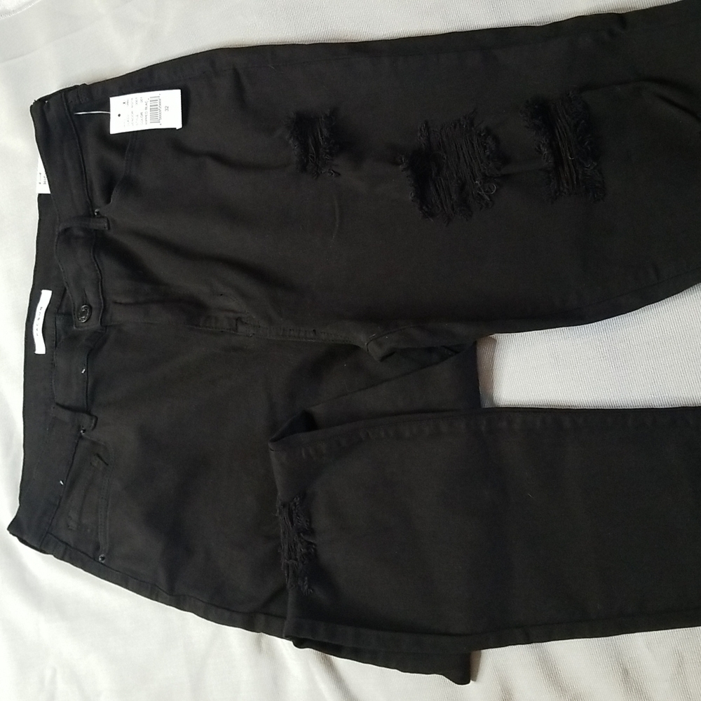 PACSUN HIGH RISE JEGGING WOMENS 32 RIPPED FRONT BLACK -NWT